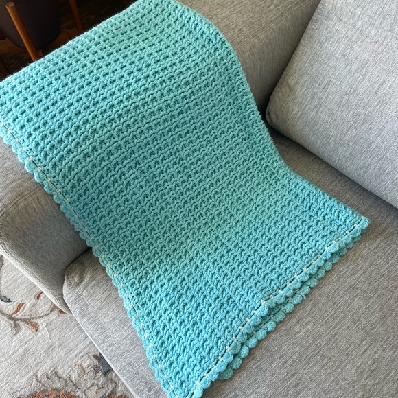 Bedding Hand Crochet Baby Blue White Blanket 35x35 Poshmark